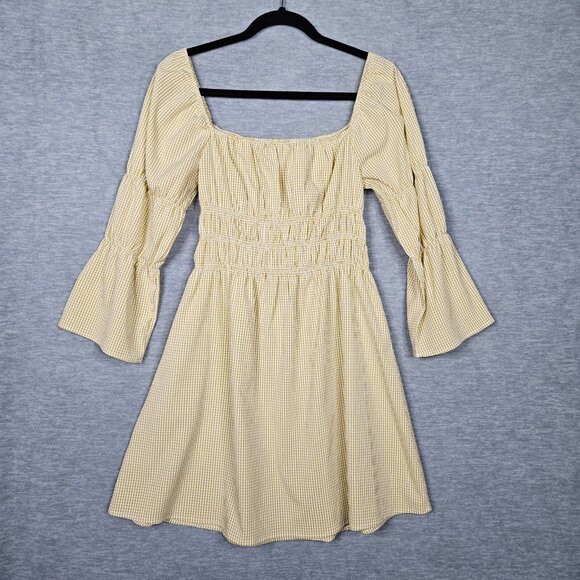 Lulus Dresses & Skirts - LULU'S Women's Yellow Plaid Off the shoulder Mini Dress Size S